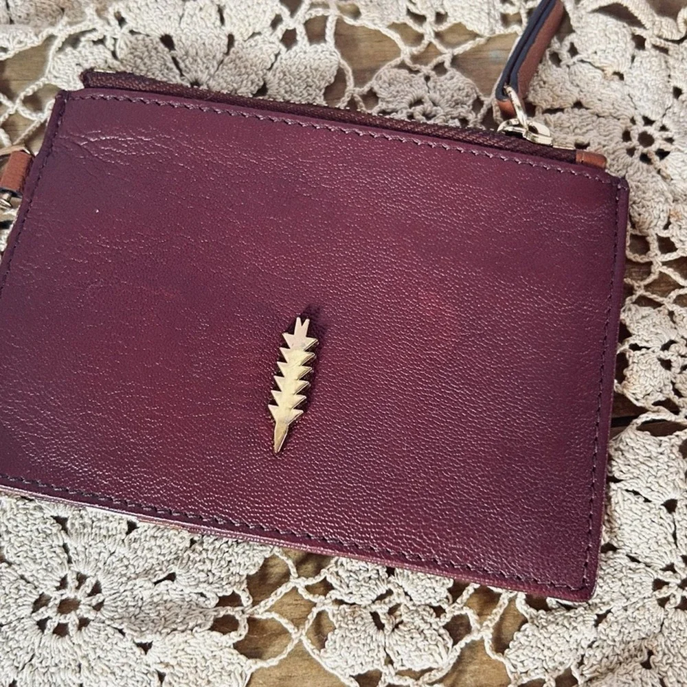 THACKER Amber Compact Leather Card/Coin Wallet Gold/Burgundy/Brown/Cream‎